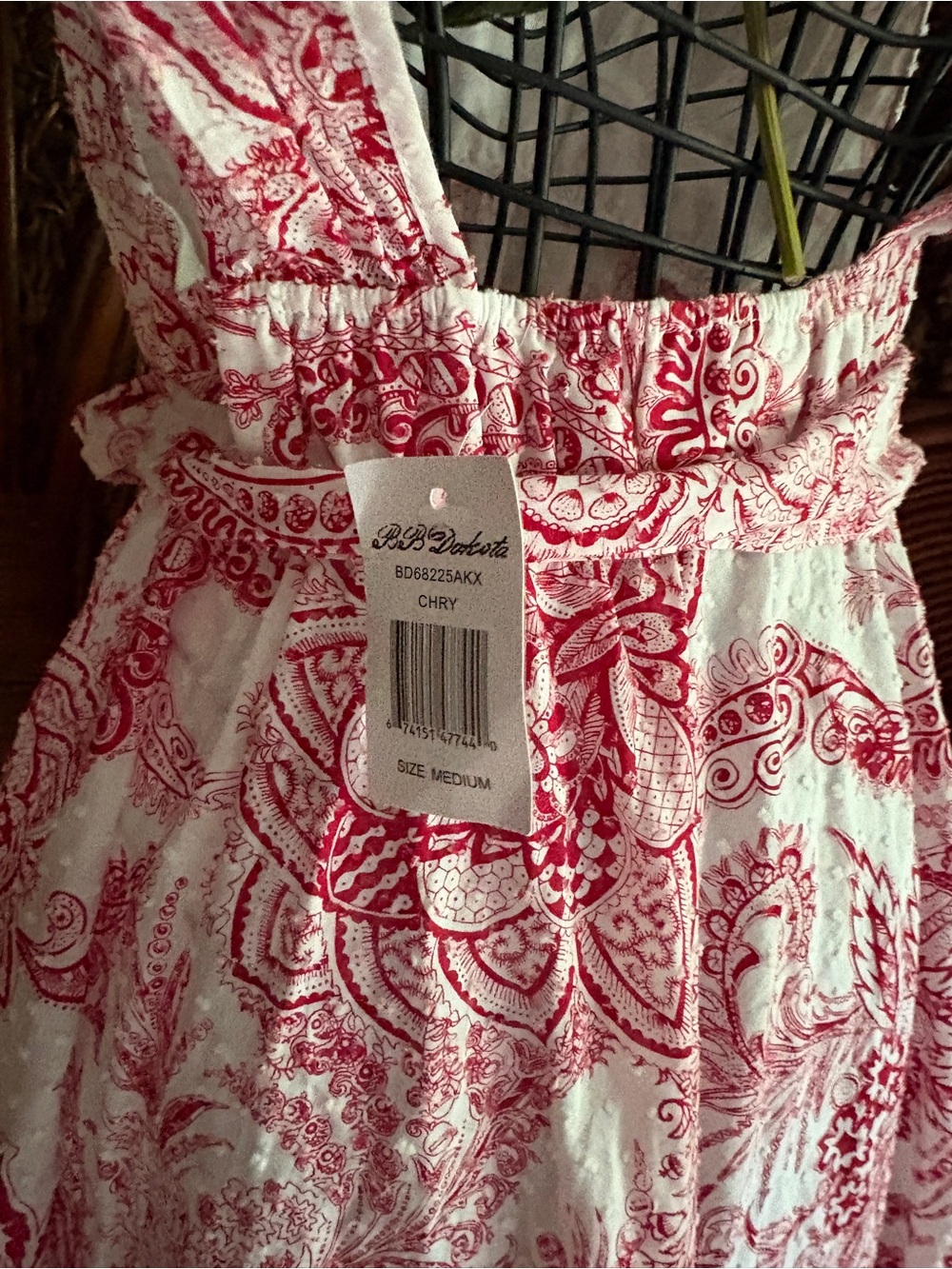 BB Dakota Red Ivory Paisley Wrap Dress Boho Cottagecore Western Mini Dress M - Picture 8 of 8
